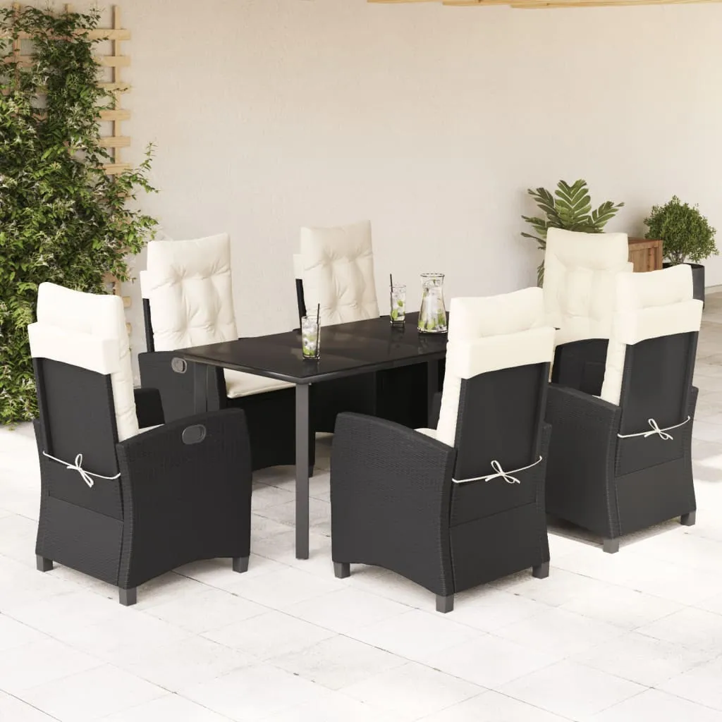 vidaXL Set da Pranzo da Giardino 7 pz Nero con Cuscini in Polyrattan