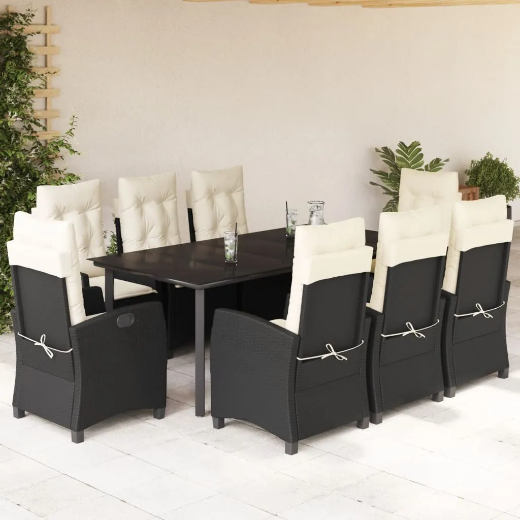 vidaXL Set da Pranzo da Giardino 9 pz con Cuscini Nero in Polyrattan