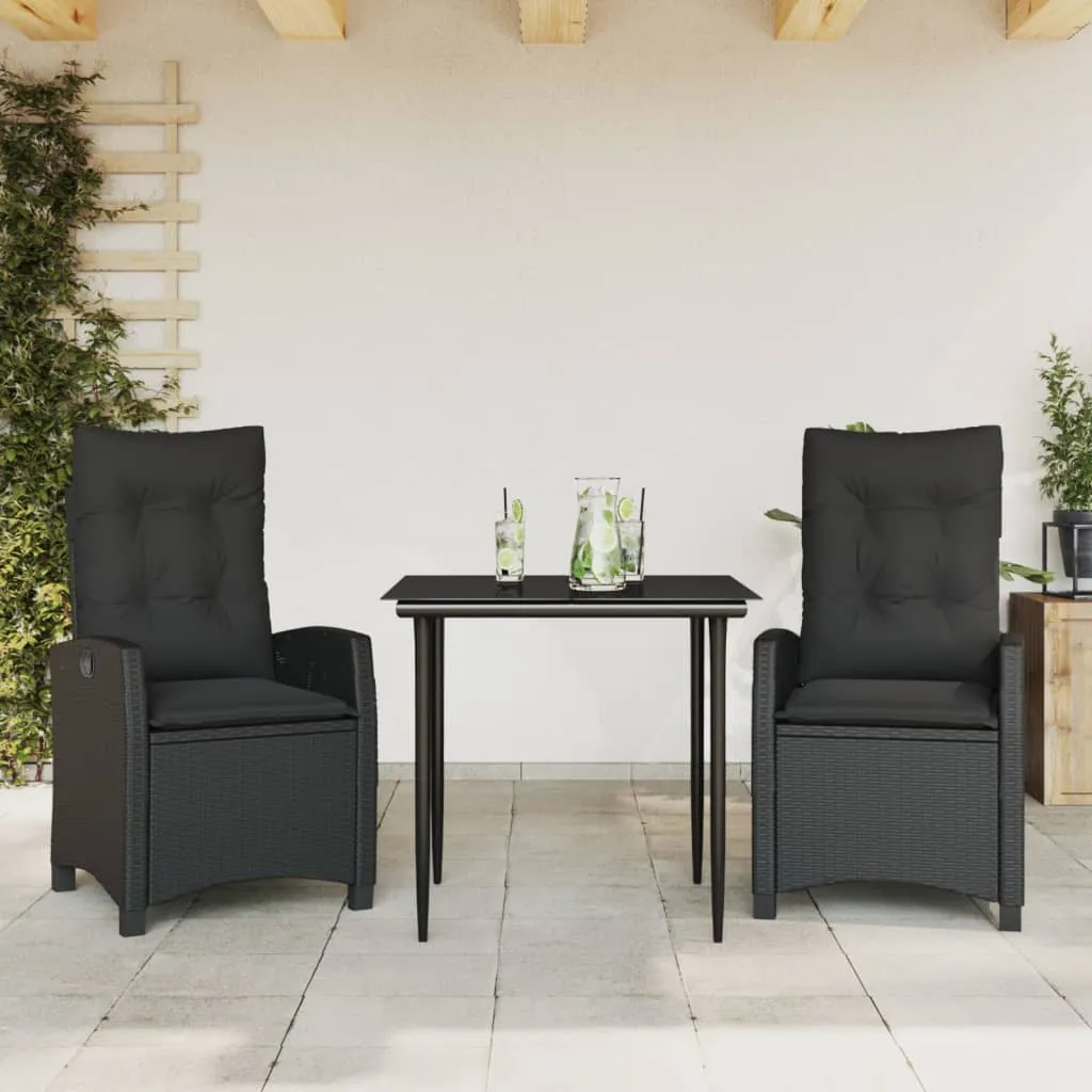 vidaXL Set da Pranzo da Giardino 3 pz con Cuscini Nero in Polyrattan