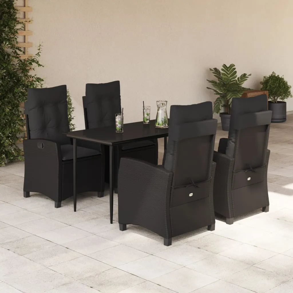 vidaXL Set da Pranzo da Giardino 5 pz Nero con Cuscini in Polyrattan