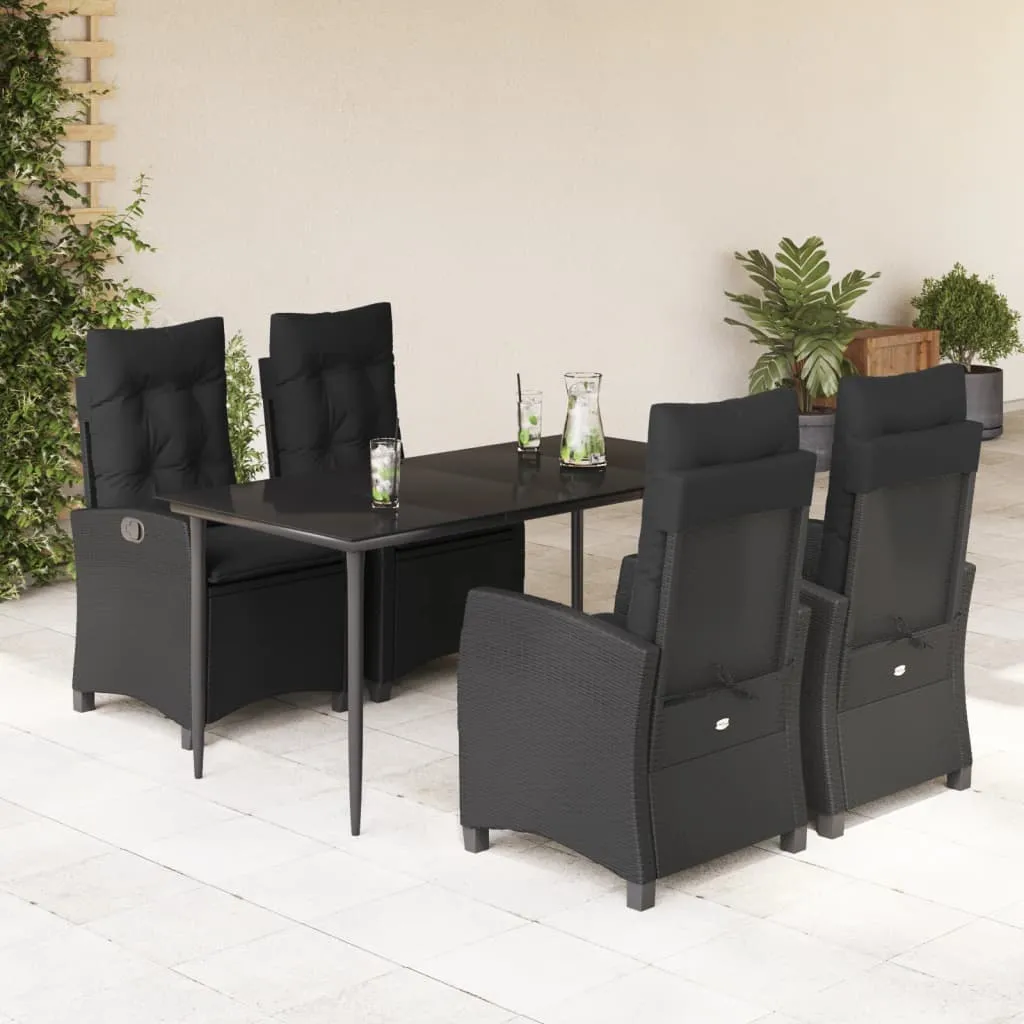 vidaXL Set da Pranzo da Giardino 5 pz Nero con Cuscini in Polyrattan