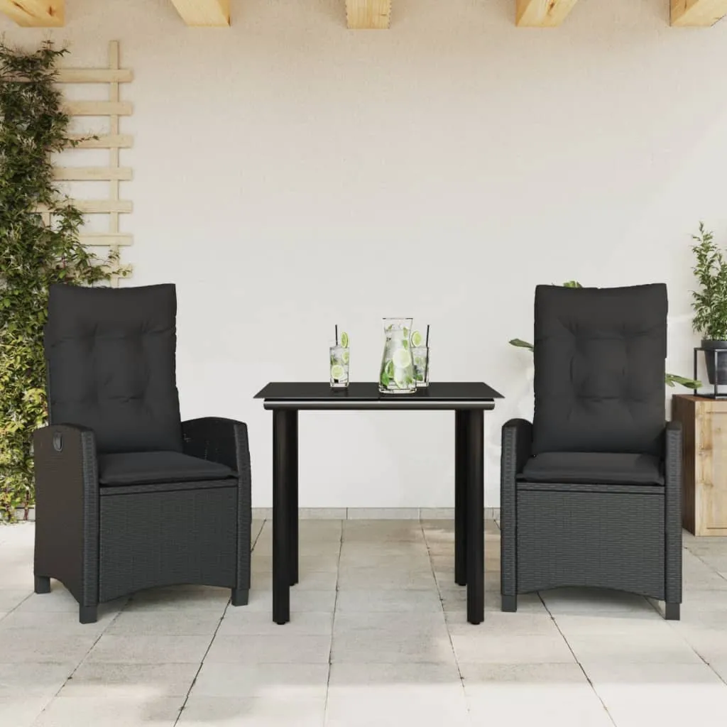 vidaXL Set da Pranzo da Giardino 3 pz con Cuscini Nero in Polyrattan