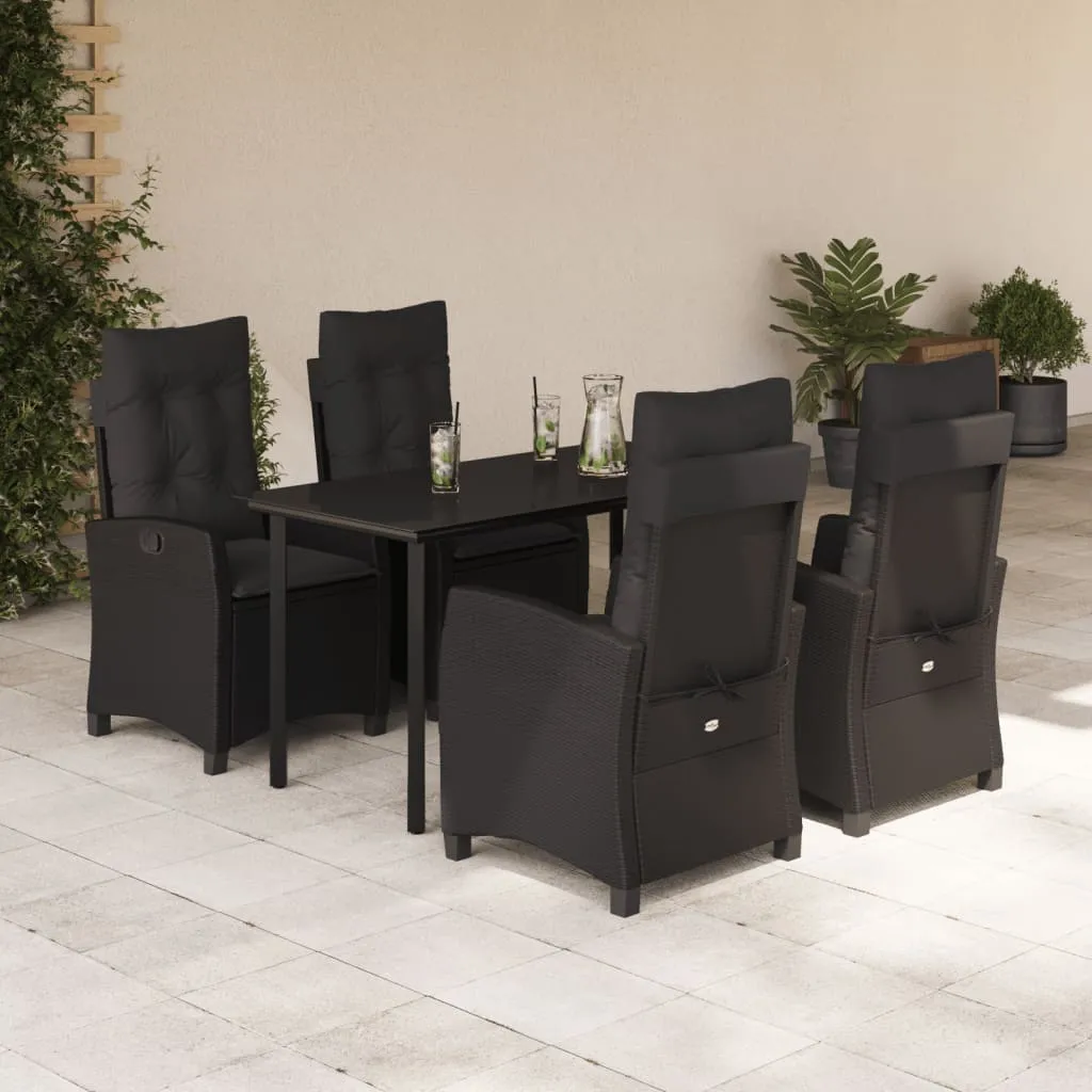 vidaXL Set da Pranzo da Giardino 5 pz Nero con Cuscini in Polyrattan