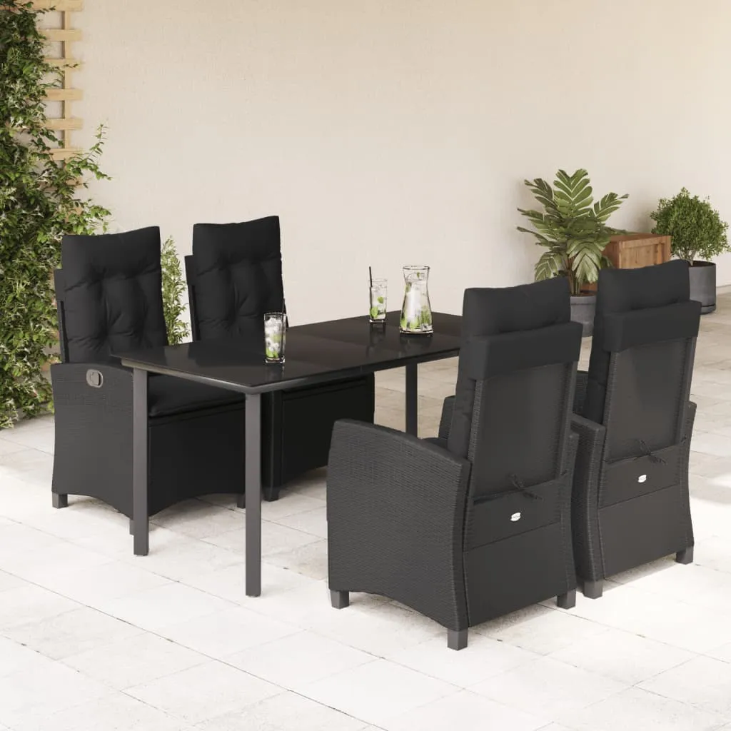 vidaXL Set da Pranzo da Giardino 5 pz Nero con Cuscini in Polyrattan