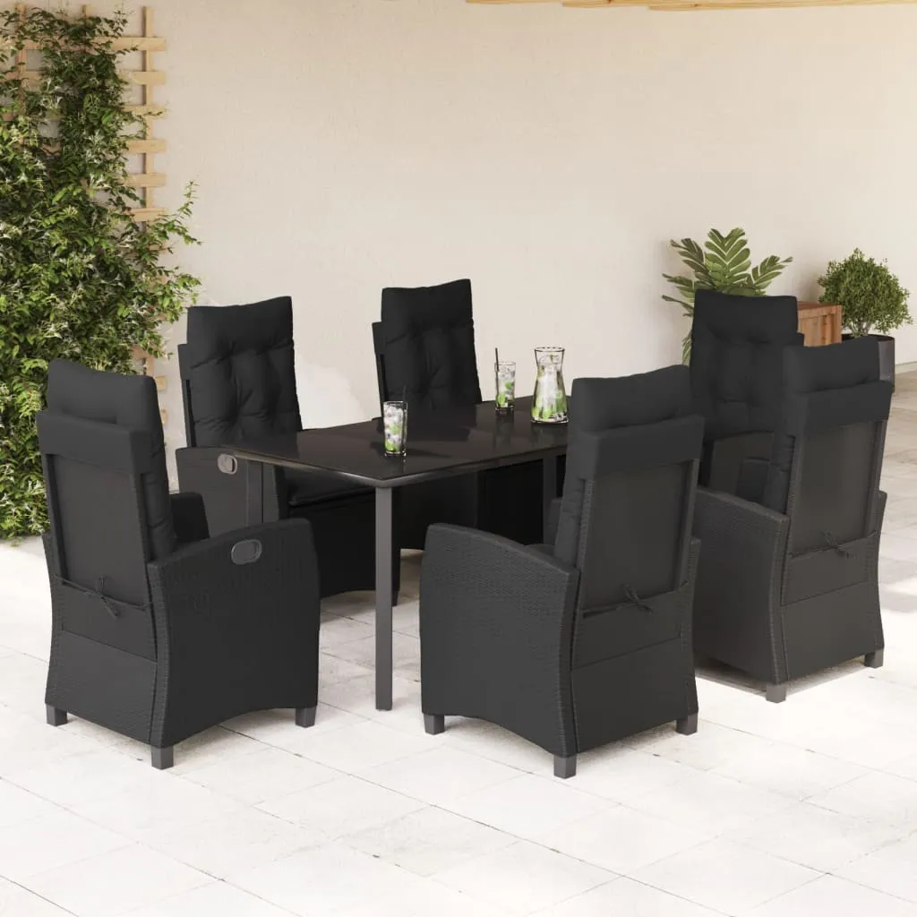 vidaXL Set da Pranzo da Giardino 7 pz Nero con Cuscini in Polyrattan