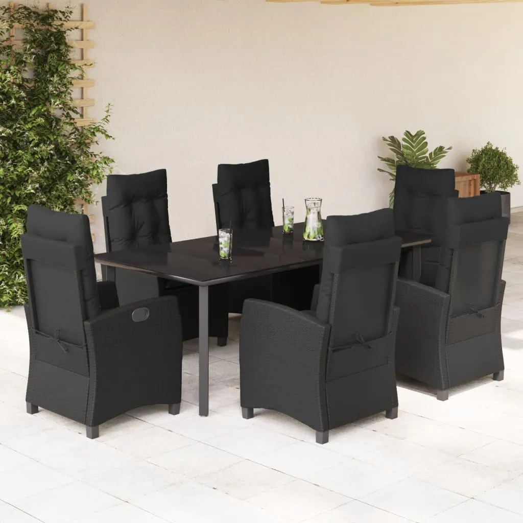 vidaXL Set da Pranzo da Giardino 7 pz Nero con Cuscini in Polyrattan