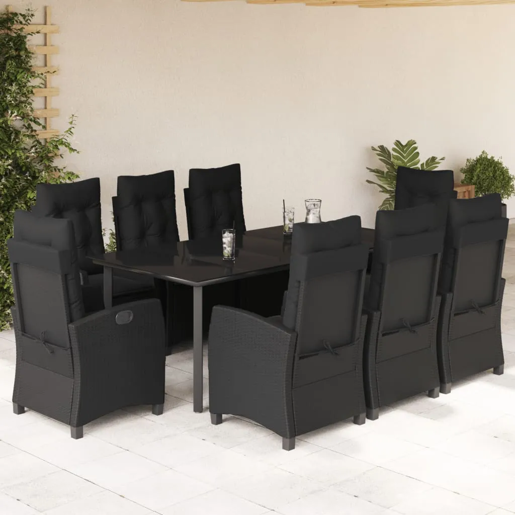 vidaXL Set da Pranzo da Giardino 9 pz con Cuscini Nero in Polyrattan