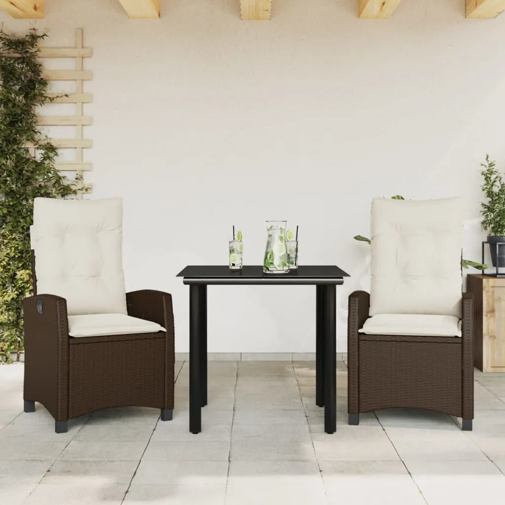 vidaXL Set da Pranzo da Giardino 3pz con Cuscini in Polyrattan Marrone