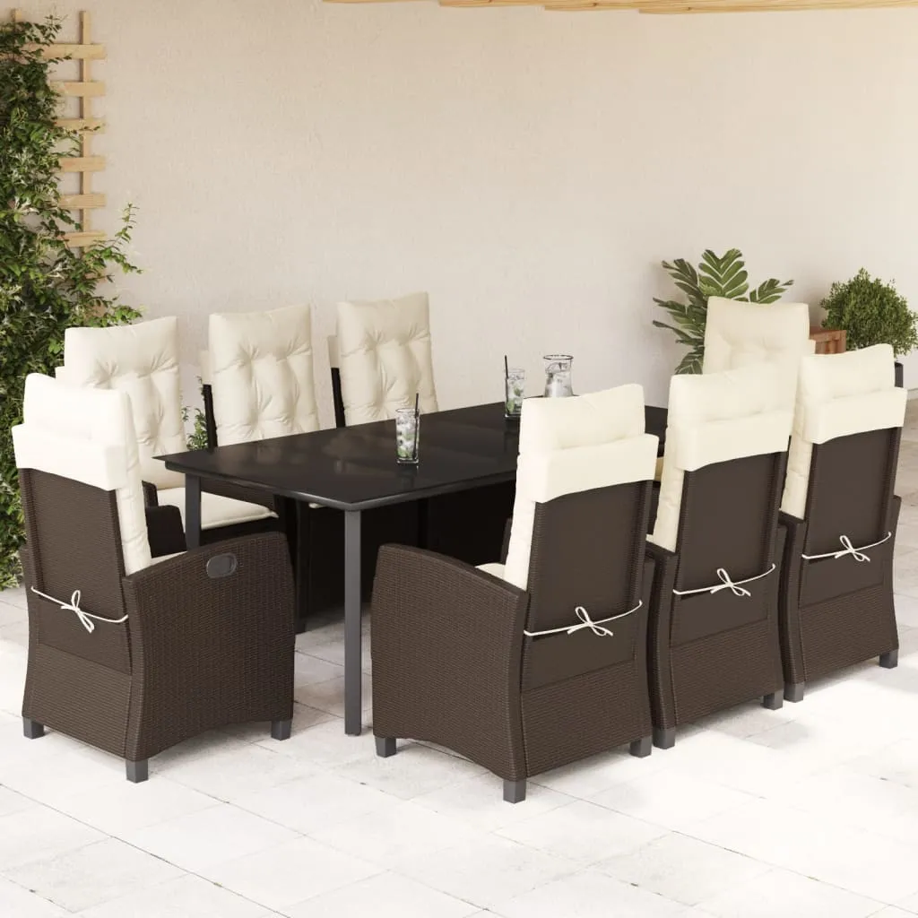 vidaXL Set da Pranzo da Giardino 9pz con Cuscini Marrone in Polyrattan