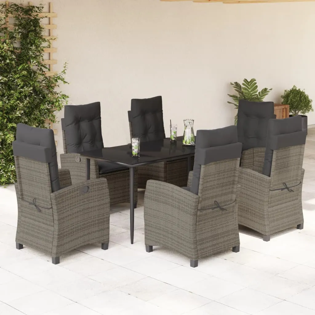 vidaXL Set da Pranzo da Giardino 7 pz con Cuscini in Polyrattan Grigio