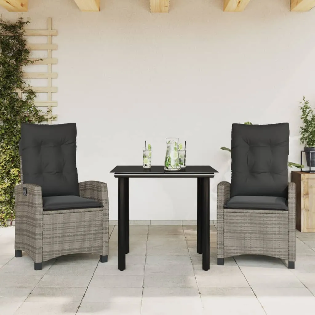 vidaXL Set da Pranzo da Giardino 3 pz con Cuscini in Polyrattan Grigio