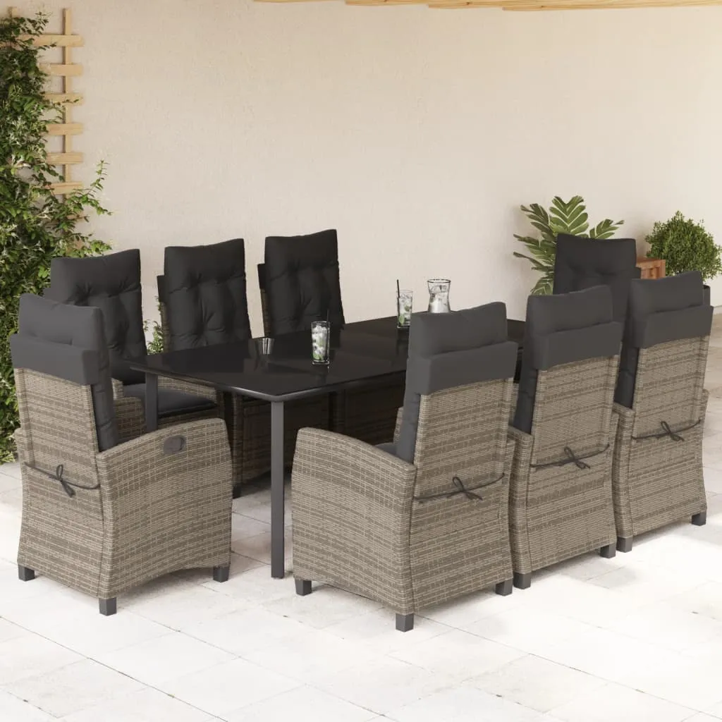 vidaXL Set da Pranzo da Giardino 9 pz con Cuscini in Polyrattan Grigio