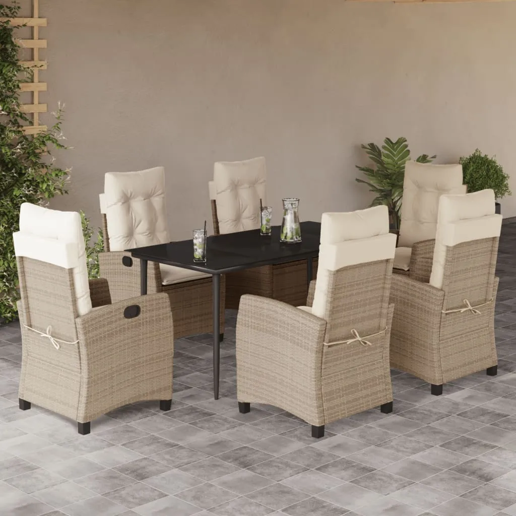 vidaXL Set da Pranzo da Giardino 7 pz con Cuscini Beige in Polyrattan