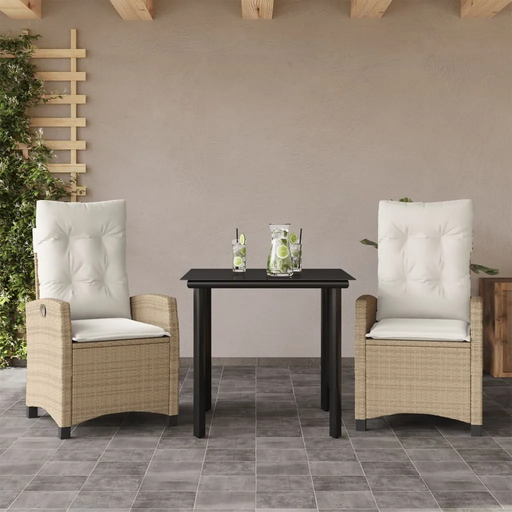 vidaXL Set da Pranzo da Giardino 3 pz con Cuscini Beige in Polyrattan