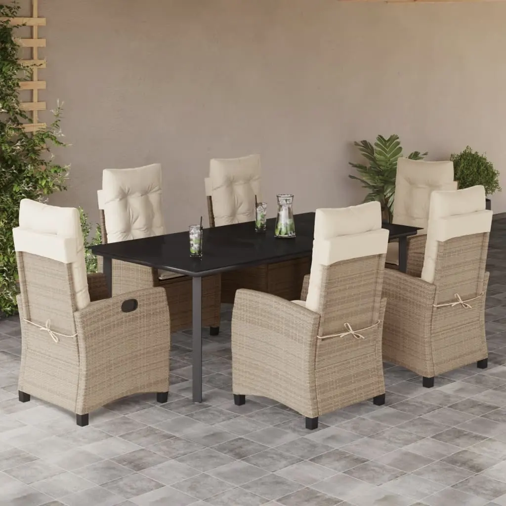 Set da Pranzo da Giardino 7 pz con Cuscini Beige in Polyrattan