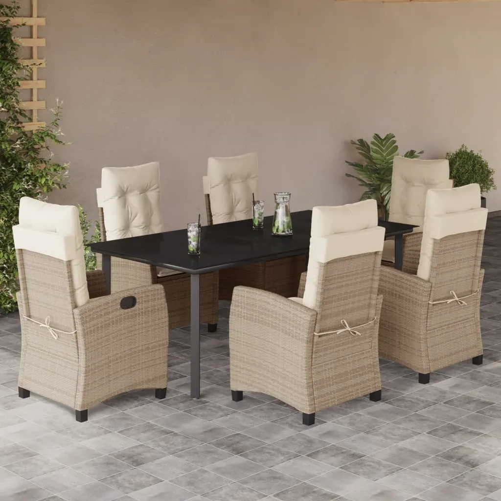 vidaXL Set da Pranzo da Giardino 7 pz con Cuscini Beige in Polyrattan