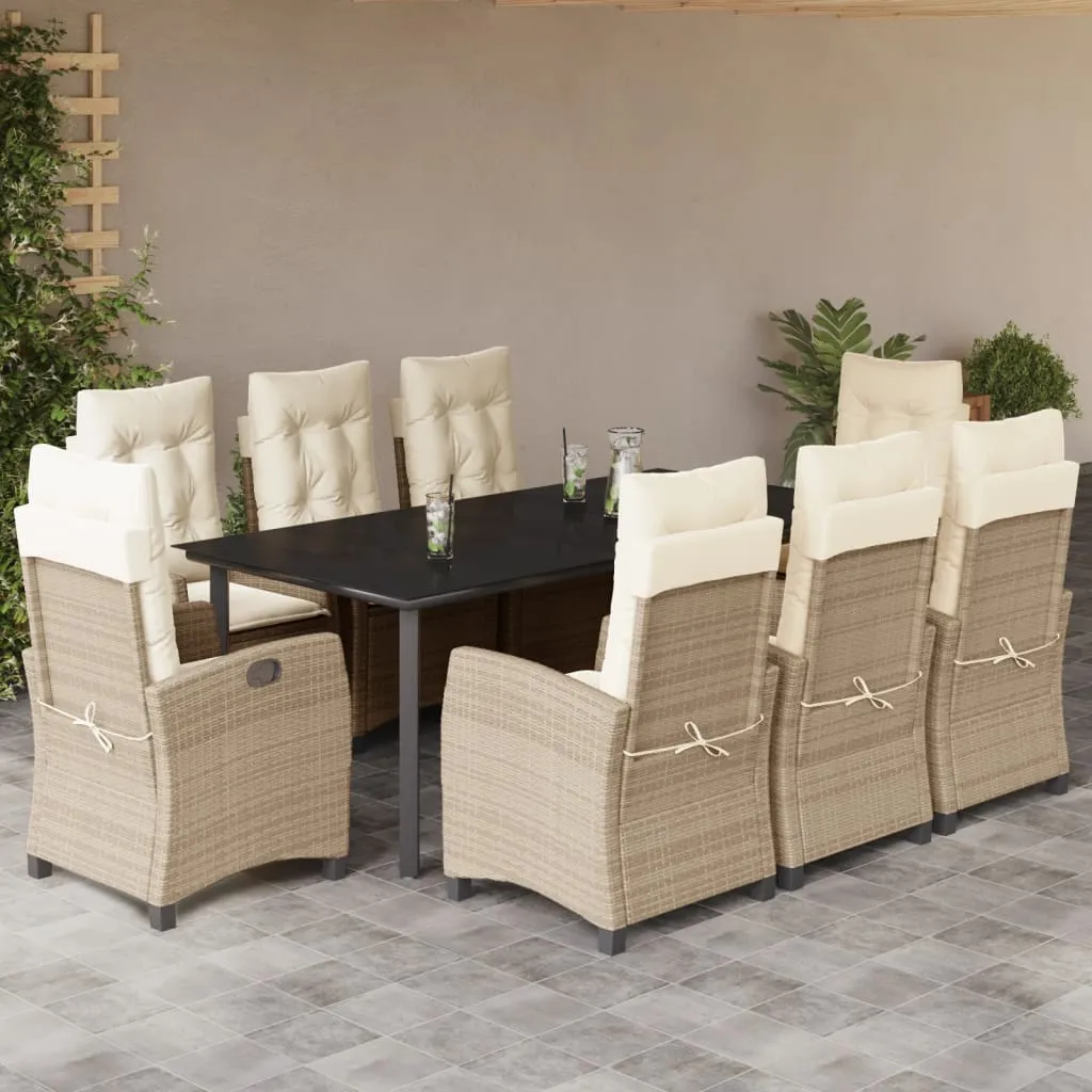 vidaXL Set da Pranzo da Giardino 9 pz con Cuscini Beige in Polyrattan