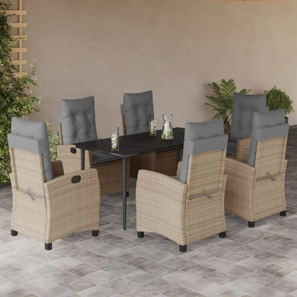 vidaXL Set Pranzo da Giardino 7 pz con Cuscini Beige Misto Polyrattan