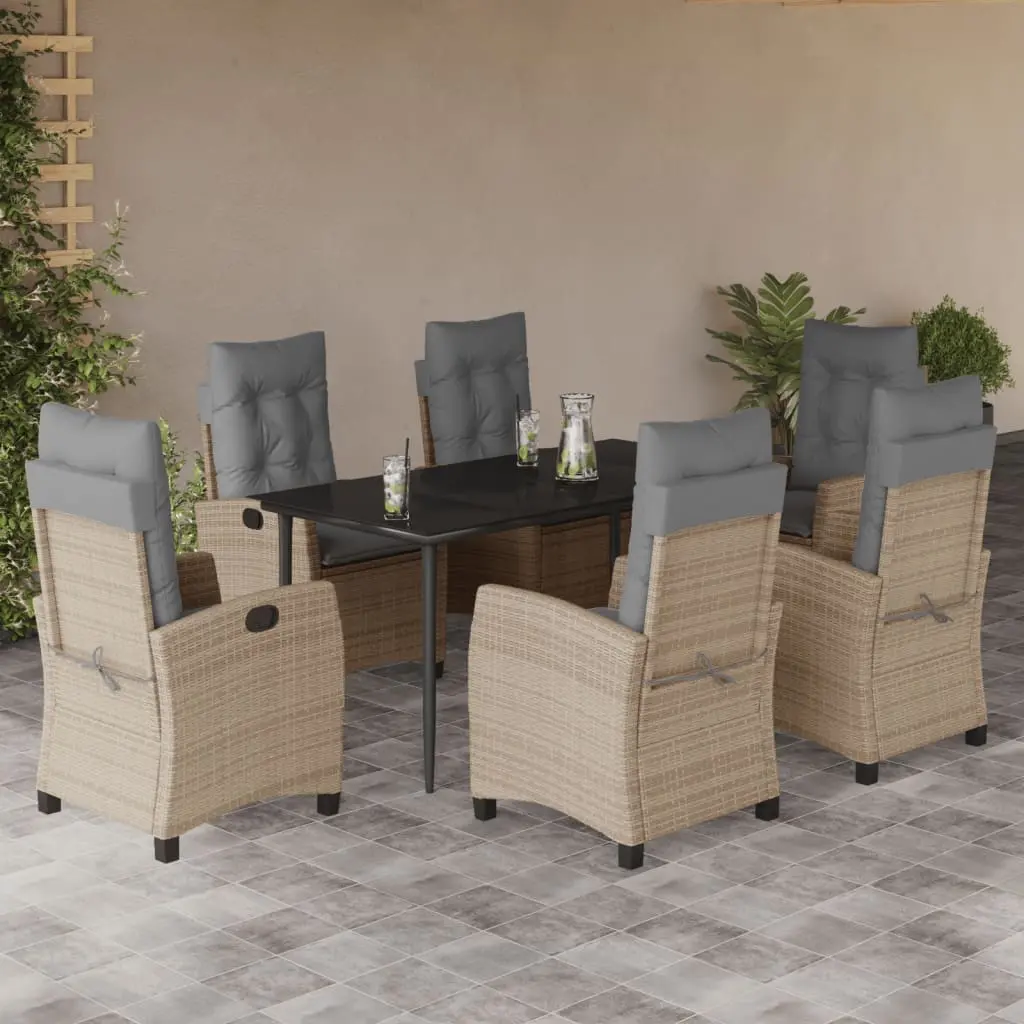 Set Pranzo da Giardino 7 pz con Cuscini Beige Misto Polyrattan