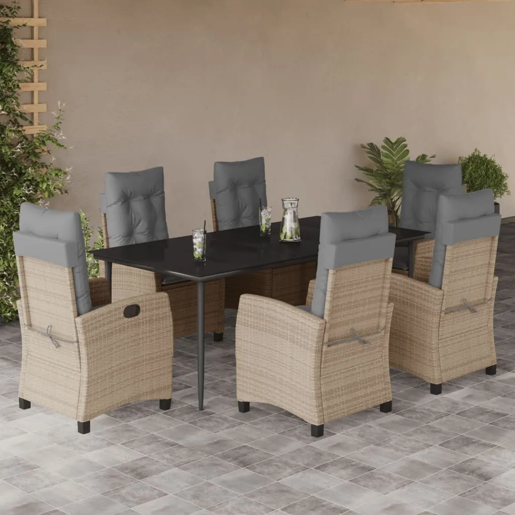 vidaXL Set Pranzo da Giardino 7 pz con Cuscini Beige Misto Polyrattan