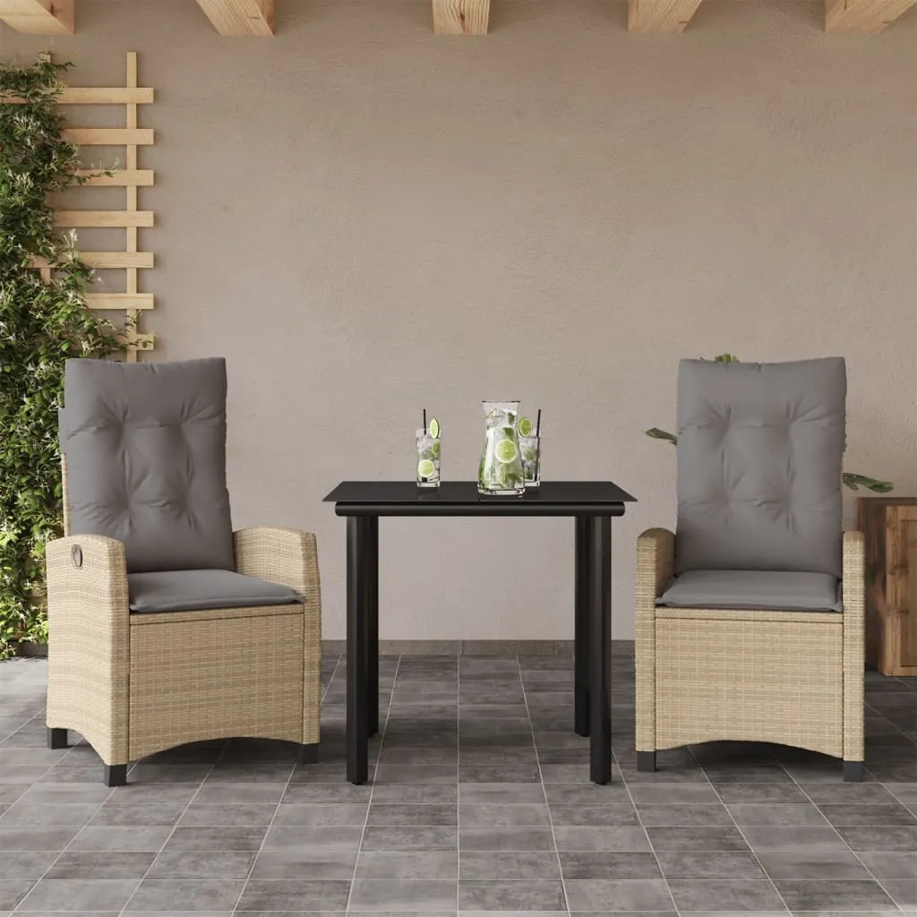 vidaXL Set Pranzo da Giardino 3 pz con Cuscini Beige Misto Polyrattan