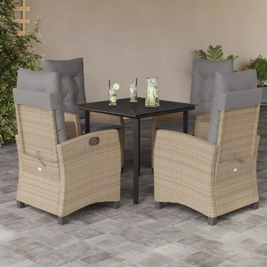 vidaXL Set Pranzo da Giardino 5 pz con Cuscini Beige Misto Polyrattan