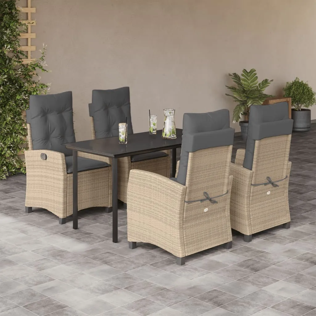 vidaXL Set Pranzo da Giardino 5 pz con Cuscini Beige Misto Polyrattan