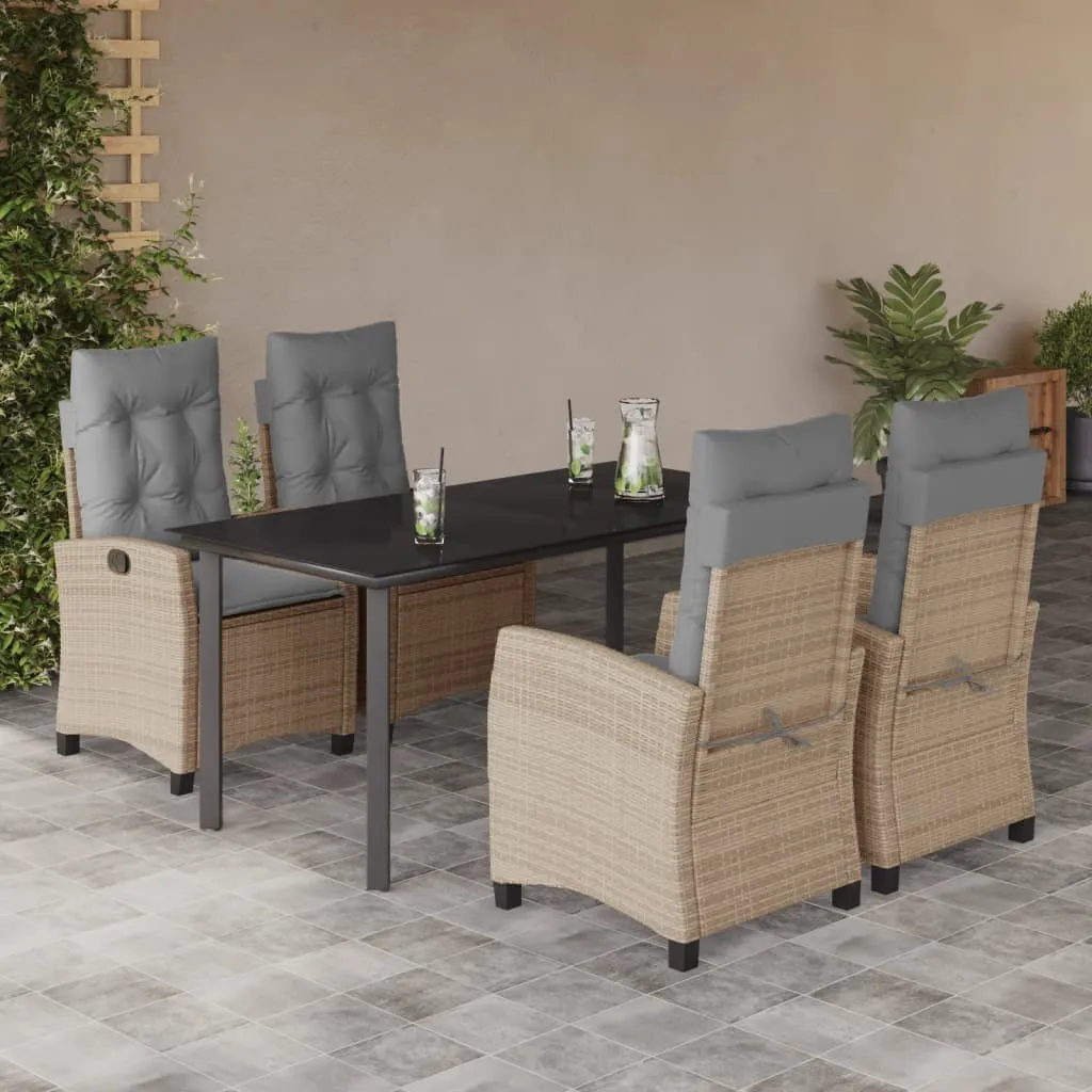 vidaXL Set Pranzo da Giardino 5 pz con Cuscini Beige Misto Polyrattan