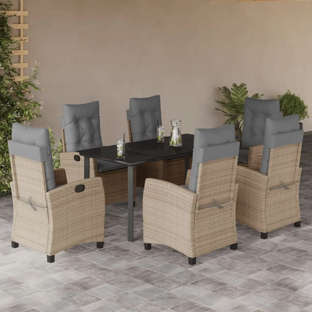 vidaXL Set Pranzo da Giardino 7 pz con Cuscini Beige Misto Polyrattan