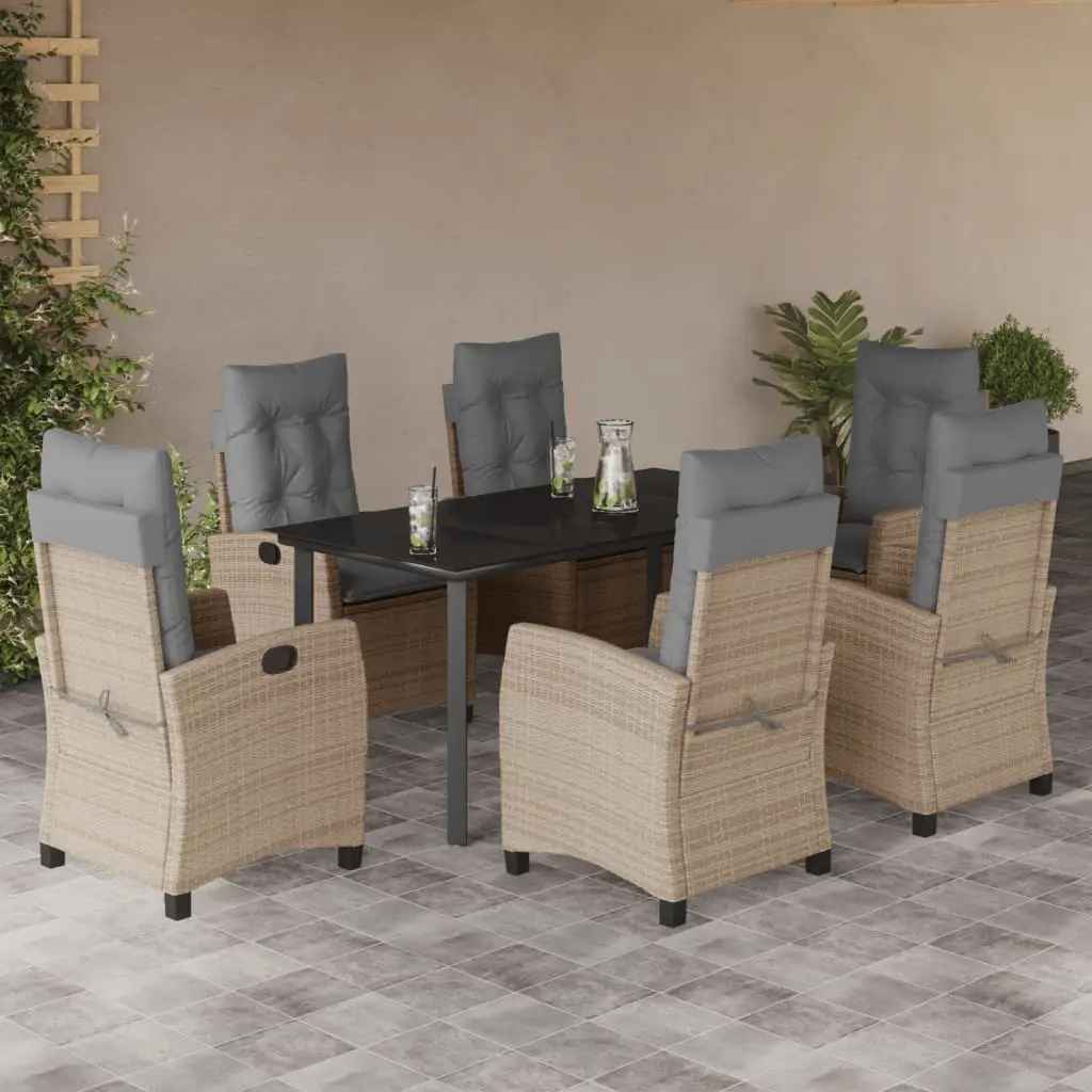 Set Pranzo da Giardino 7 pz con Cuscini Beige Misto Polyrattan