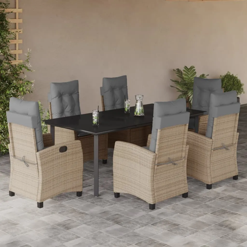 vidaXL Set Pranzo da Giardino 7 pz con Cuscini Beige Misto Polyrattan