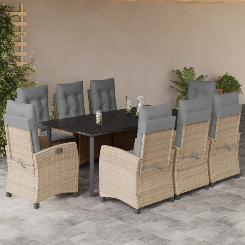 Set Pranzo da Giardino 9 pz con Cuscini Beige Misto Polyrattan