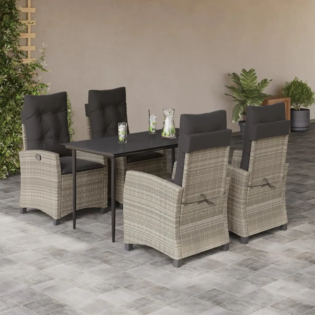 vidaXL Set Pranzo da Giardino 5pz con Cuscini Grigio Chiaro Polyrattan