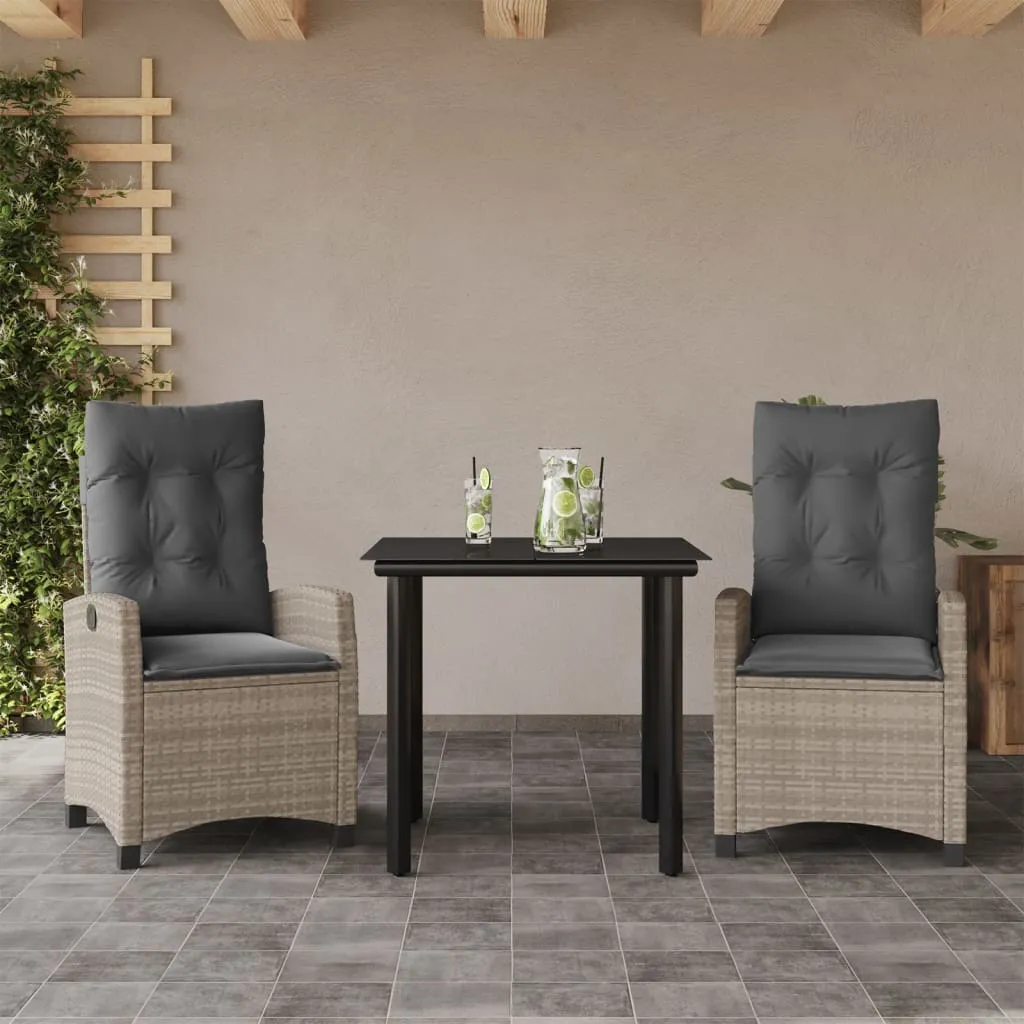 vidaXL Set Pranzo da Giardino 3pz con Cuscini Grigio Chiaro Polyrattan