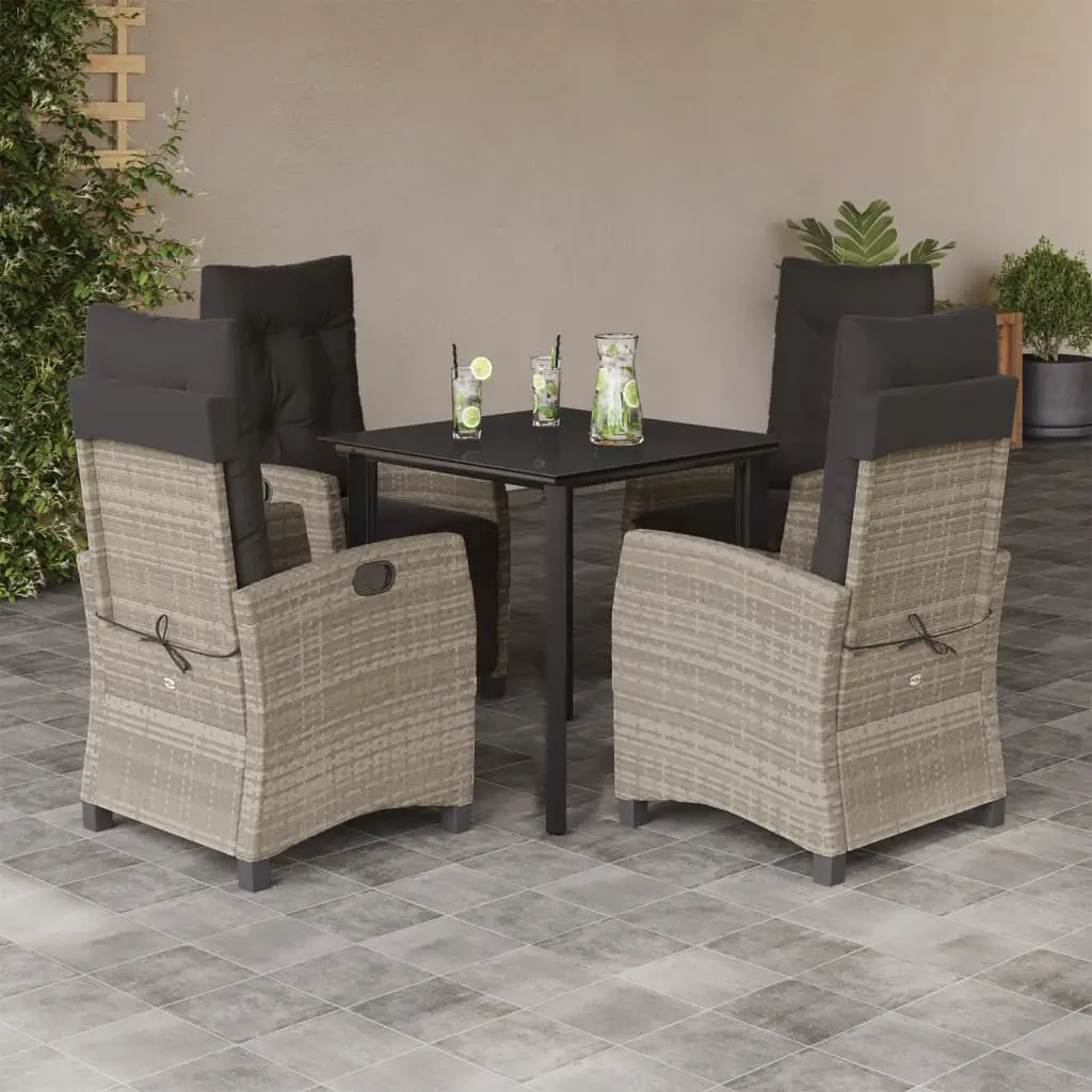 Set Pranzo da Giardino 5pz con Cuscini Grigio Chiaro Polyrattan