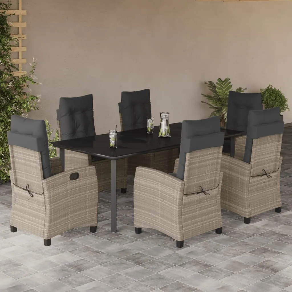 vidaXL Set da Pranzo da Giardino 7 pz Cuscini Polyrattan Grigio Chiaro