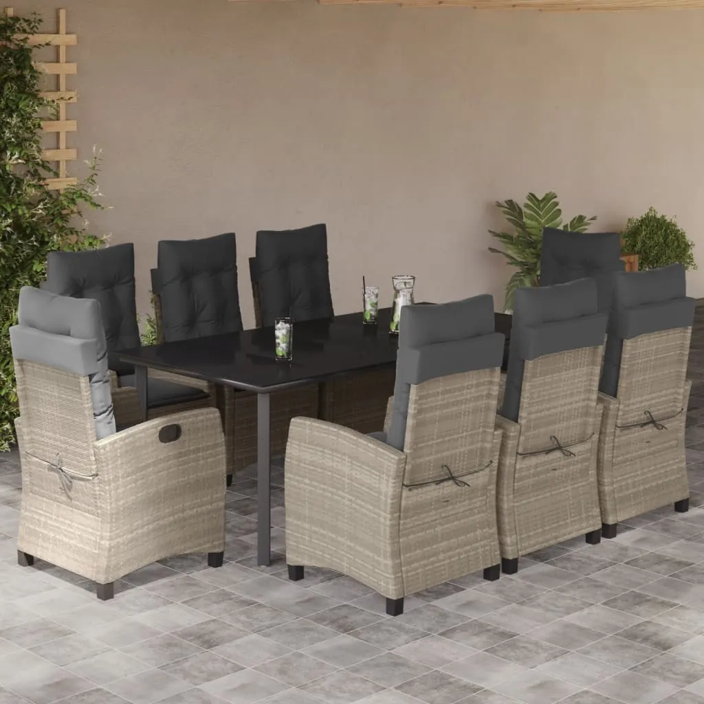 vidaXL Set Pranzo da Giardino 9pz con Cuscini Grigio Chiaro Polyrattan