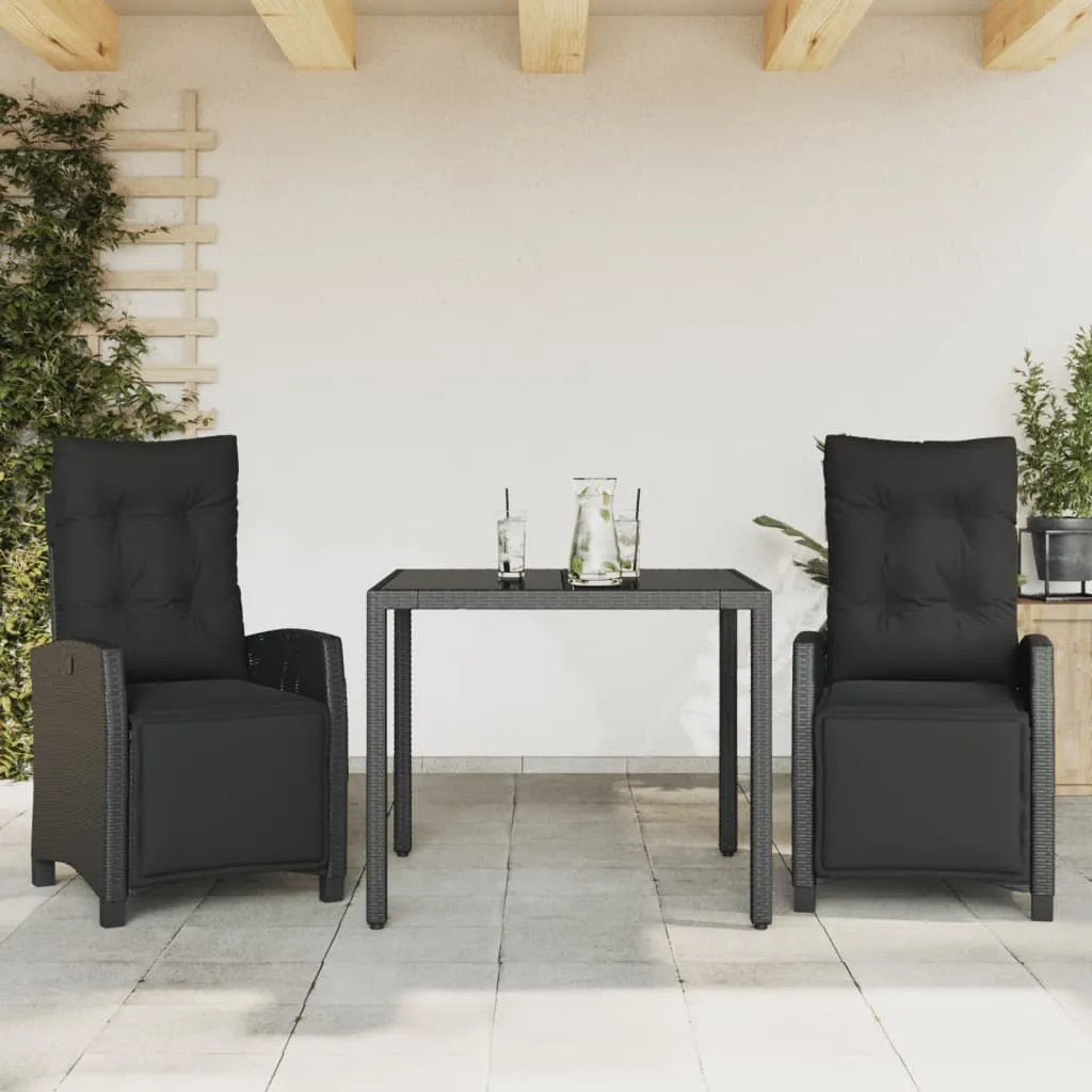 vidaXL Set da Pranzo da Giardino 3 pz con Cuscini Nero in Polyrattan