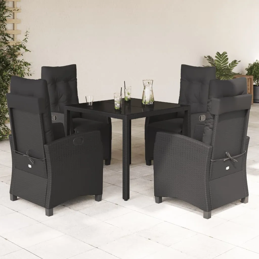 vidaXL Set da Pranzo da Giardino 5 pz Nero con Cuscini in Polyrattan