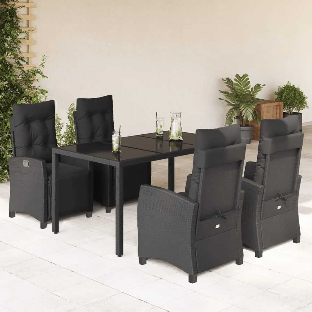 vidaXL Set da Pranzo da Giardino 5 pz Nero con Cuscini in Polyrattan