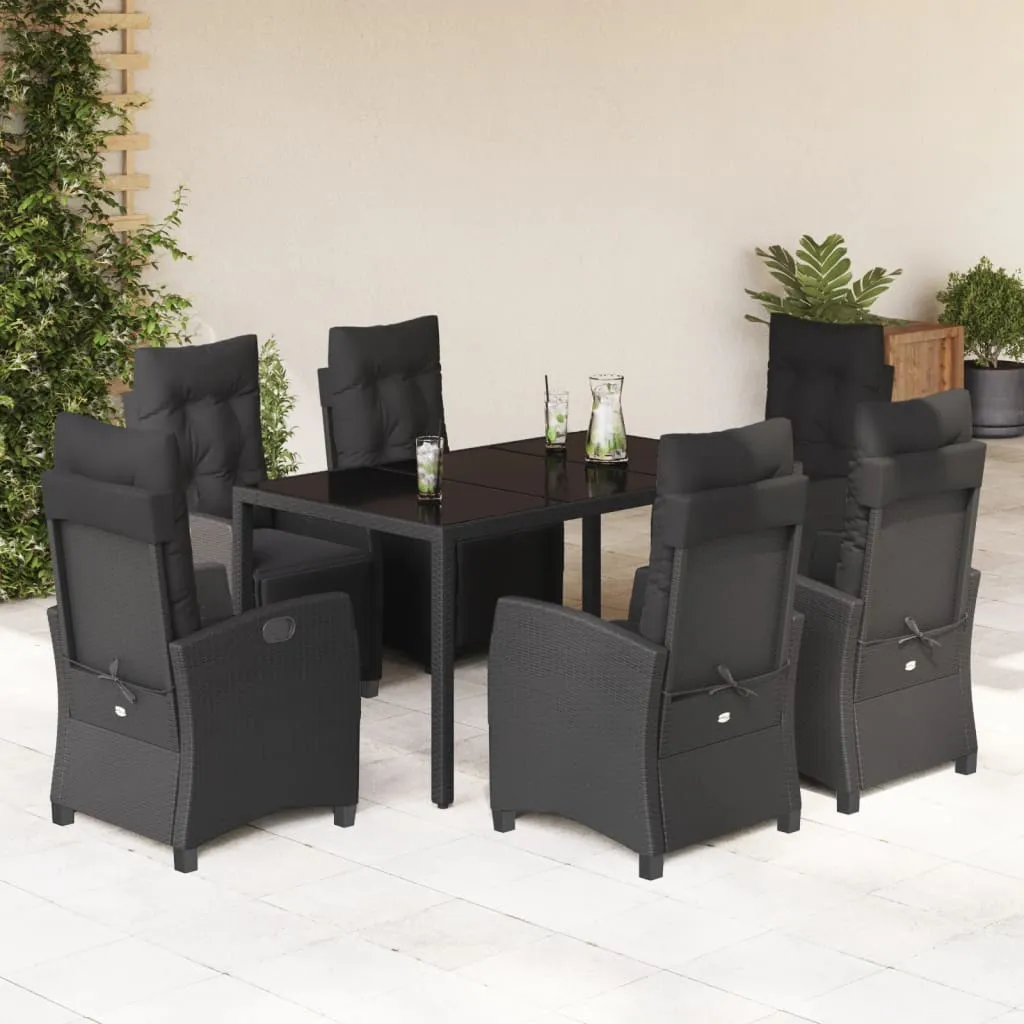 vidaXL Set da Pranzo da Giardino 7 pz Nero con Cuscini in Polyrattan