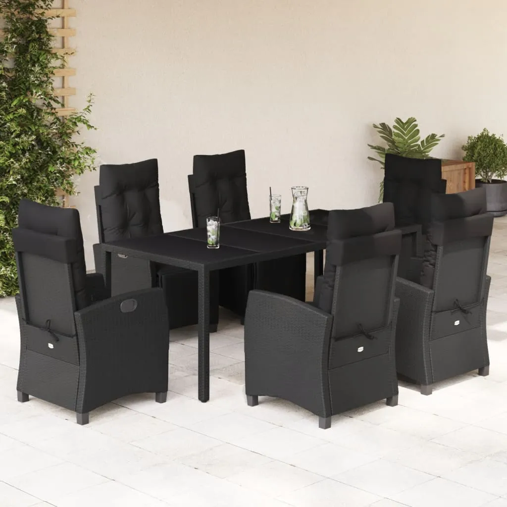 vidaXL Set da Pranzo da Giardino 7 pz Nero con Cuscini in Polyrattan