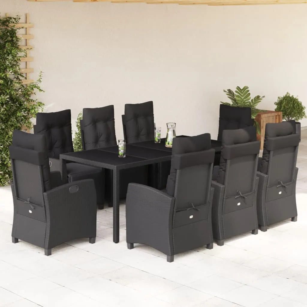 vidaXL Set da Pranzo da Giardino 9 pz con Cuscini Nero in Polyrattan