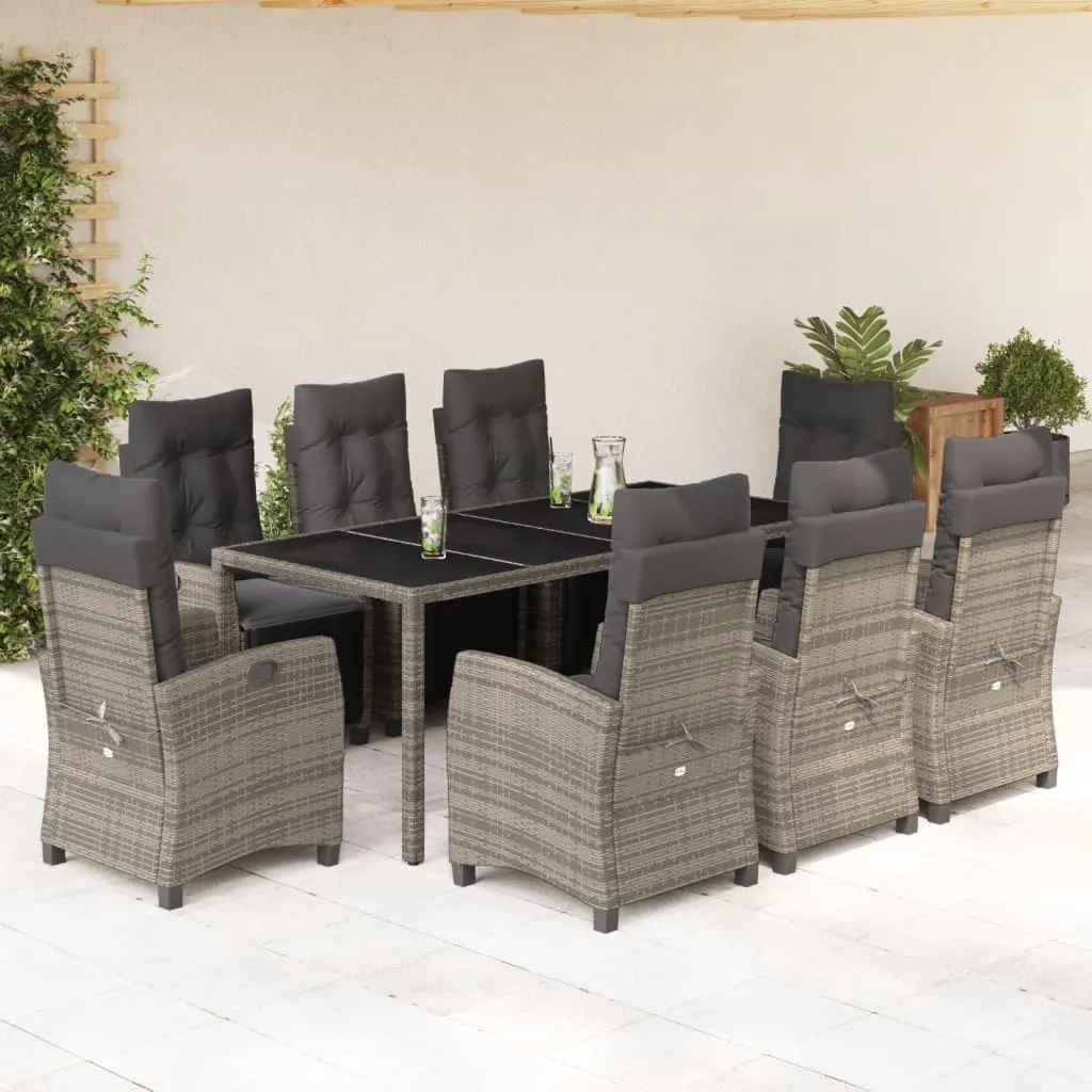 vidaXL Set da Pranzo da Giardino 9 pz con Cuscini in Polyrattan Grigio