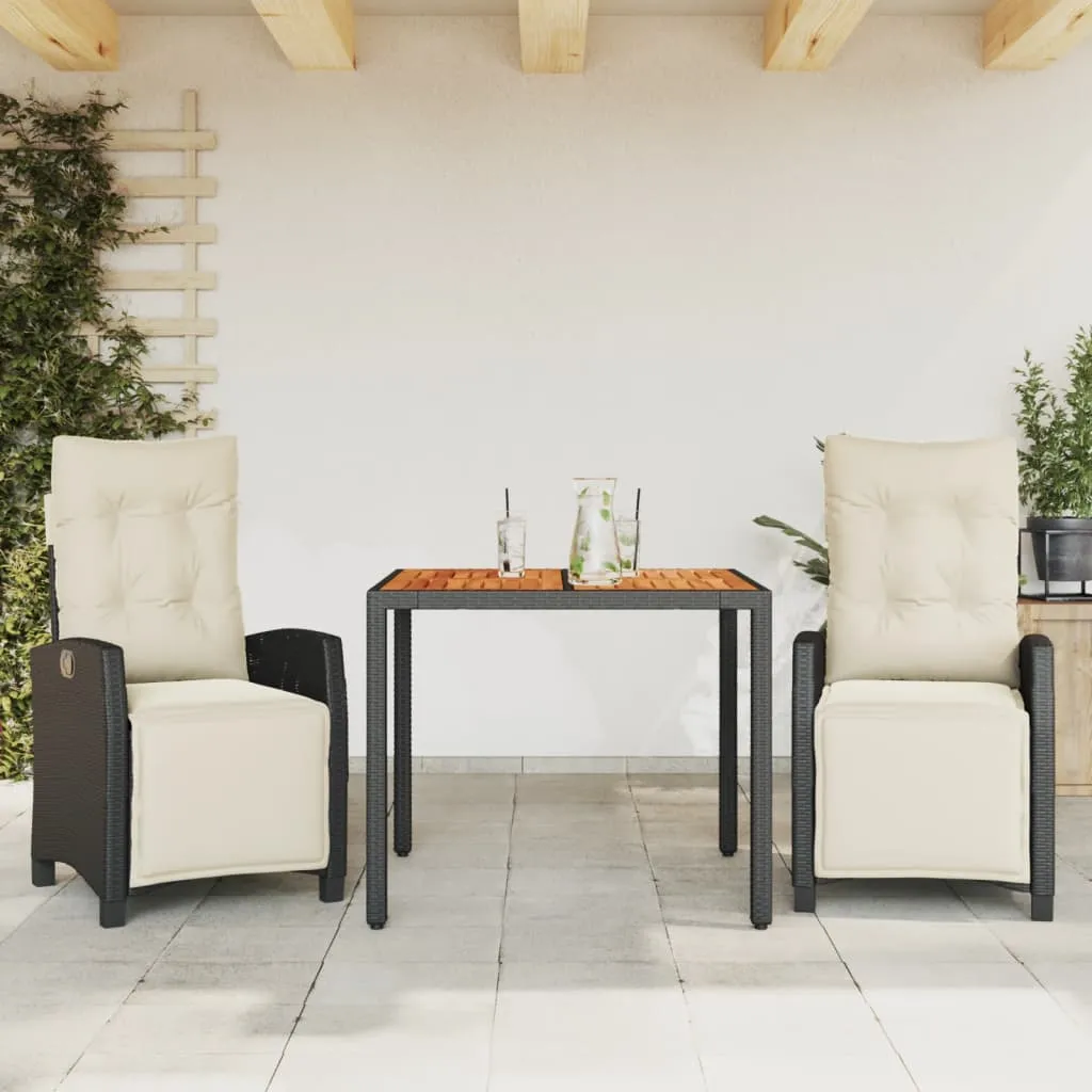 vidaXL Set da Pranzo da Giardino 3 pz con Cuscini Nero in Polyrattan