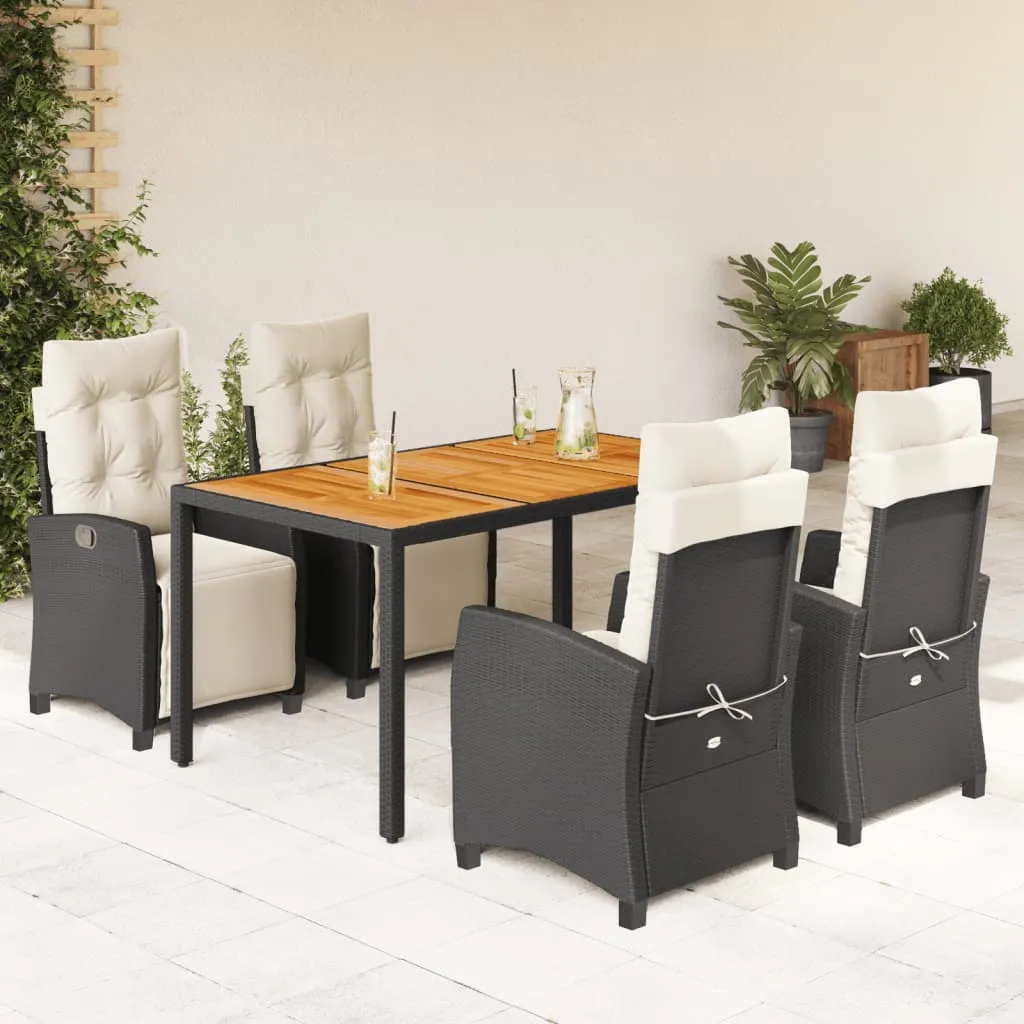 vidaXL Set da Pranzo da Giardino 5 pz Nero con Cuscini in Polyrattan