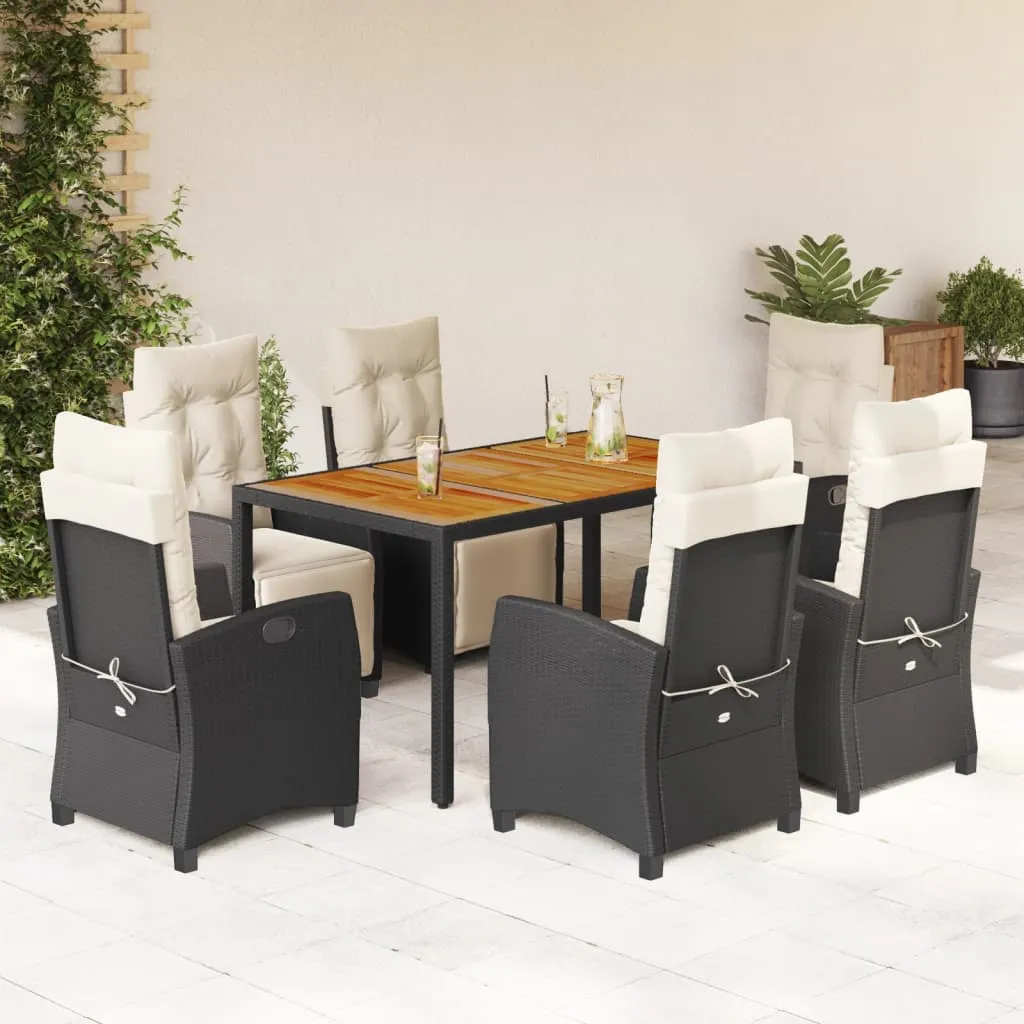 vidaXL Set da Pranzo da Giardino 7 pz Nero con Cuscini in Polyrattan