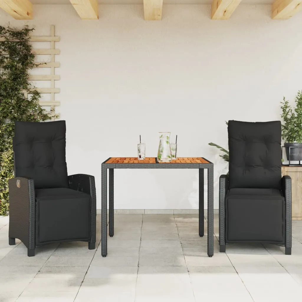 vidaXL Set da Pranzo da Giardino 3 pz con Cuscini Nero in Polyrattan