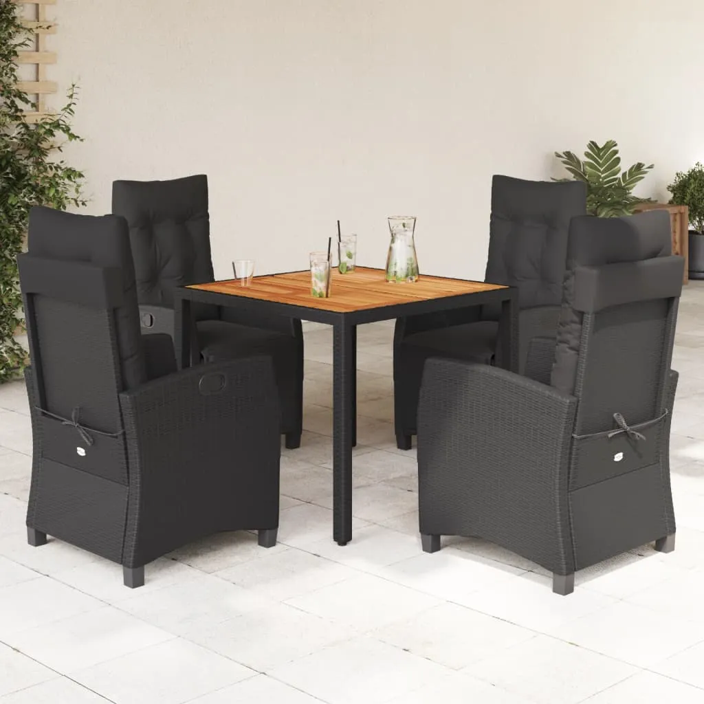 vidaXL Set da Pranzo da Giardino 5 pz Nero con Cuscini in Polyrattan