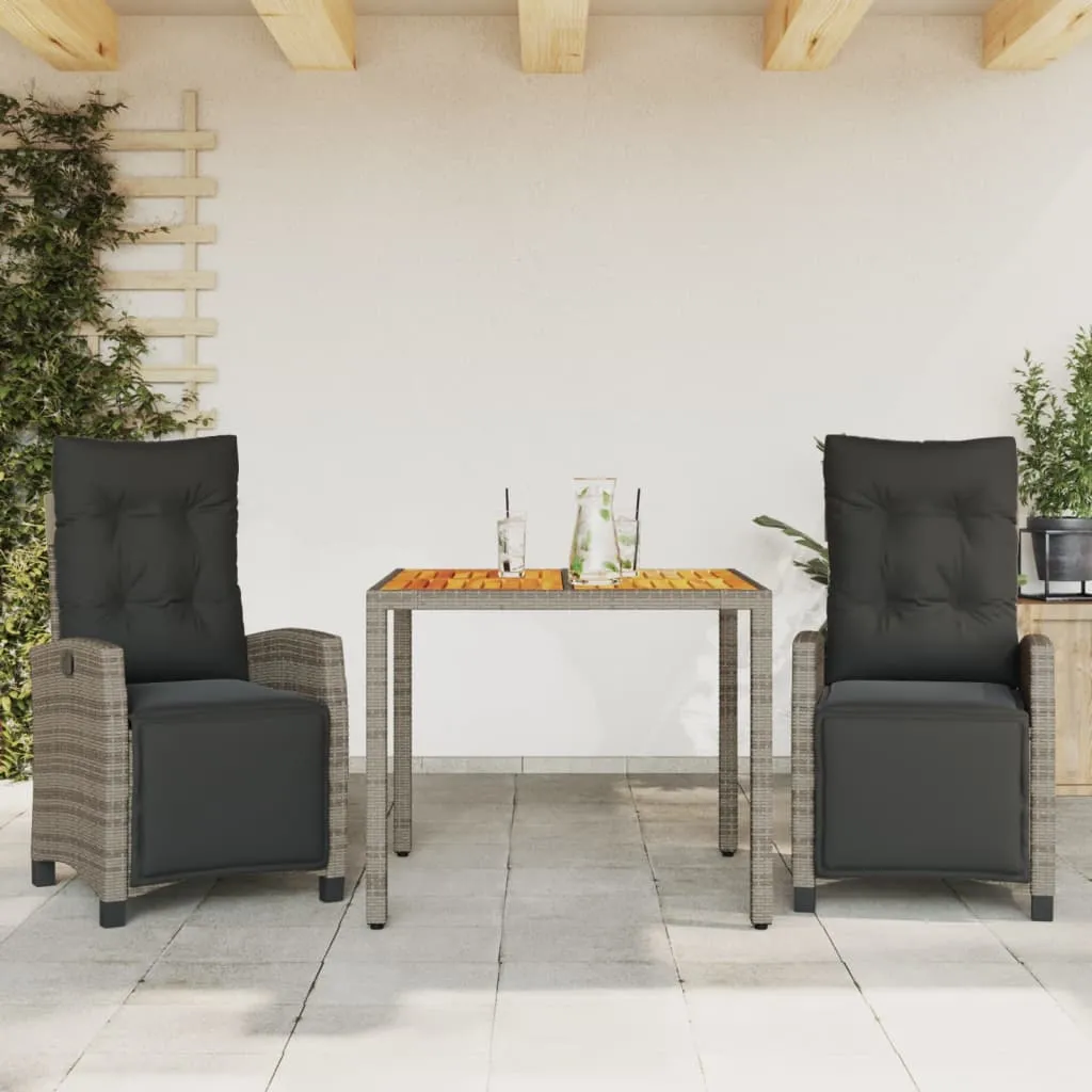 vidaXL Set da Pranzo da Giardino 3 pz con Cuscini in Polyrattan Grigio